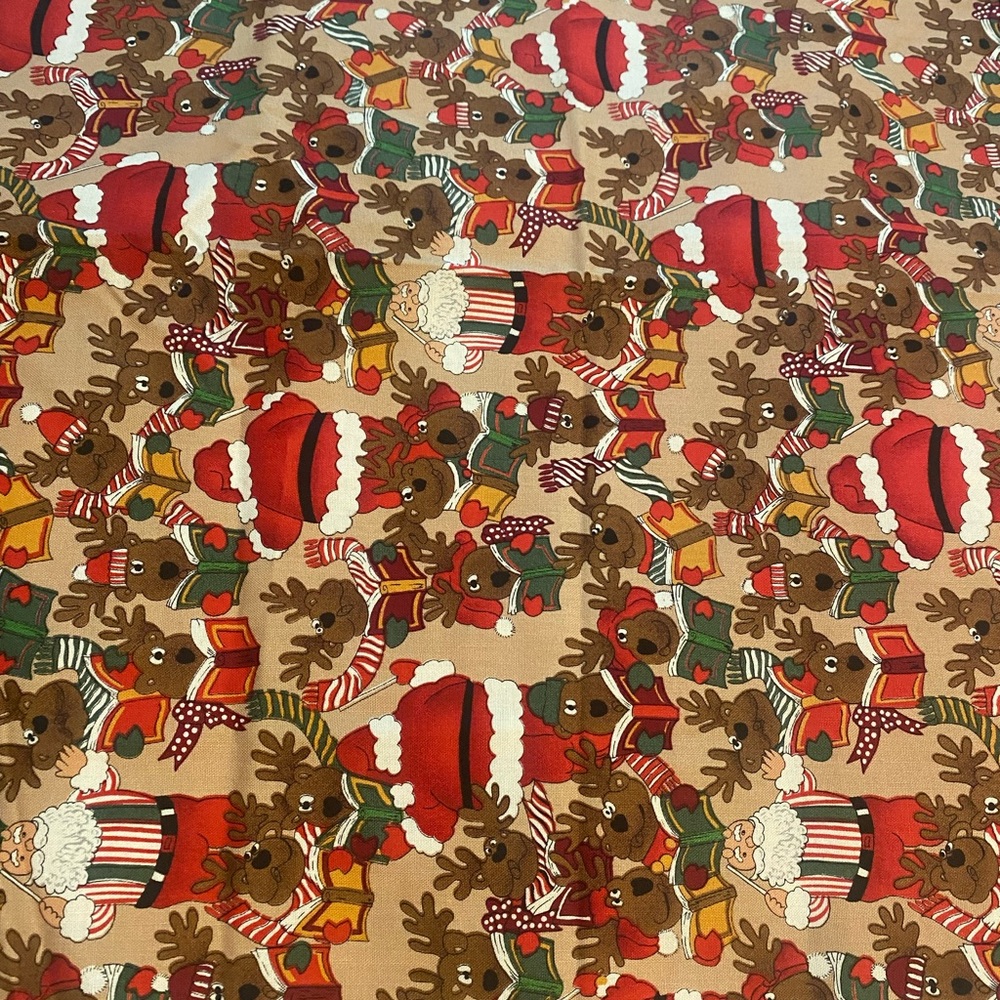 Festive Reindeer and Santa Fabric